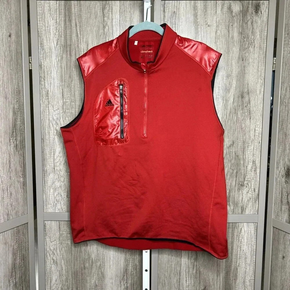 Adidas Mens Climaheat Vest Golfing Outdoor Preppy Red Color Sleeveless Zipper XL - Picture 1 of 8